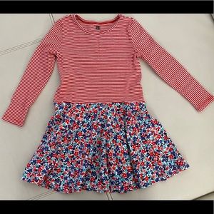 Tea Collection Dress 5 red floral stripes